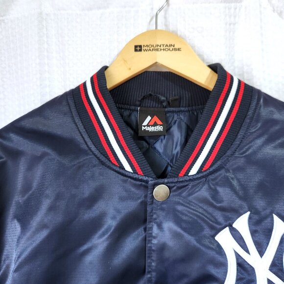 New York Yankees Bomber Jacket Men's Size XL Majestic Athletic MLB Blue & Grey - Picture 2 of 12